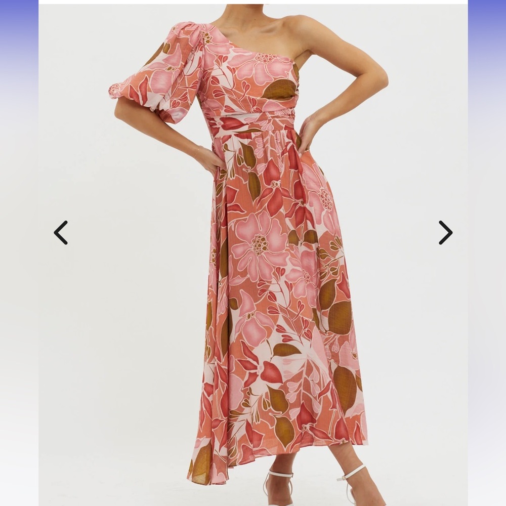 Here Comes The Sun One-Shoulder Floral Midi Dress - Medium - NWT